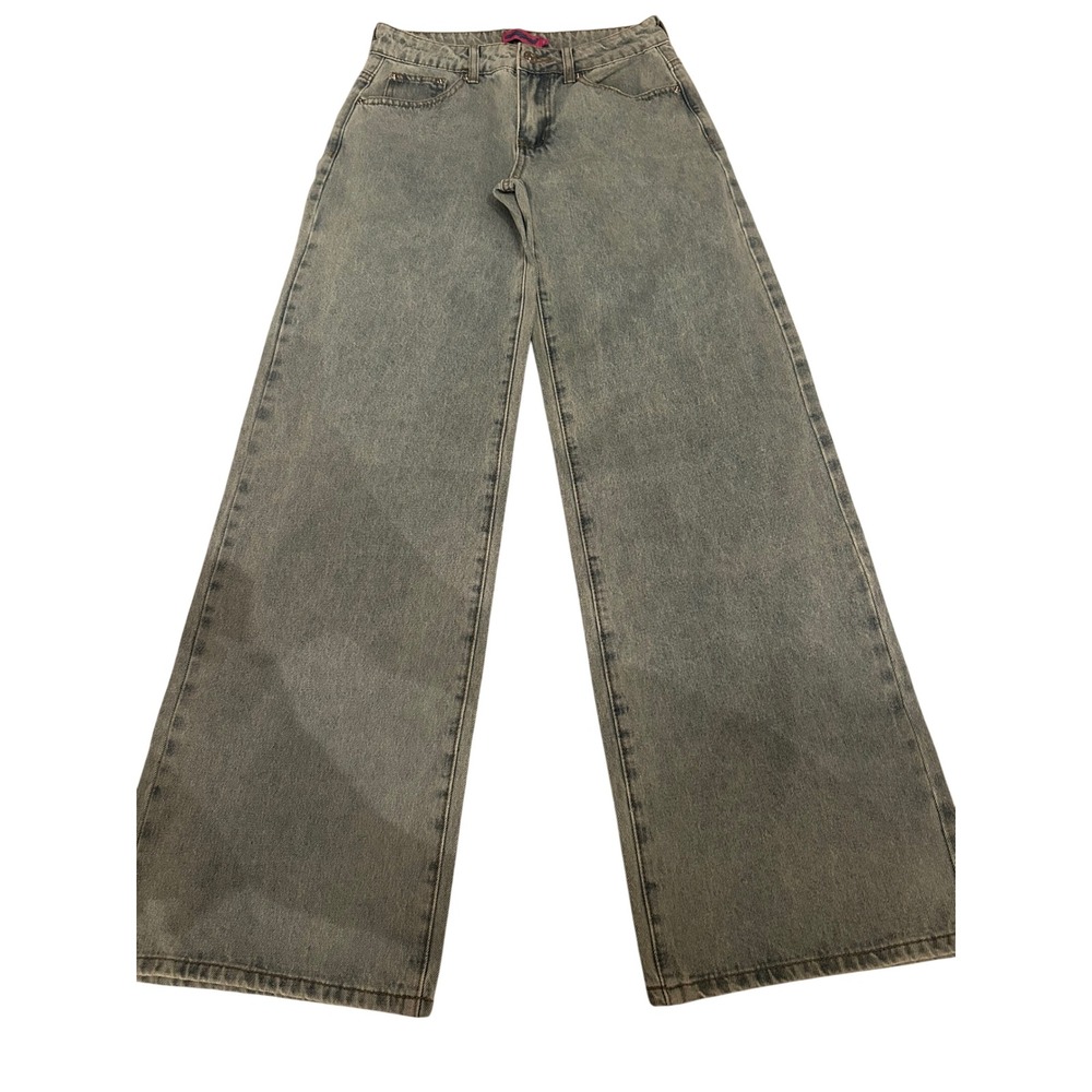 Edikted Womens Wide Leg Jeans M Light Wash Acid Denim Bow Baggy Y2K Coquette